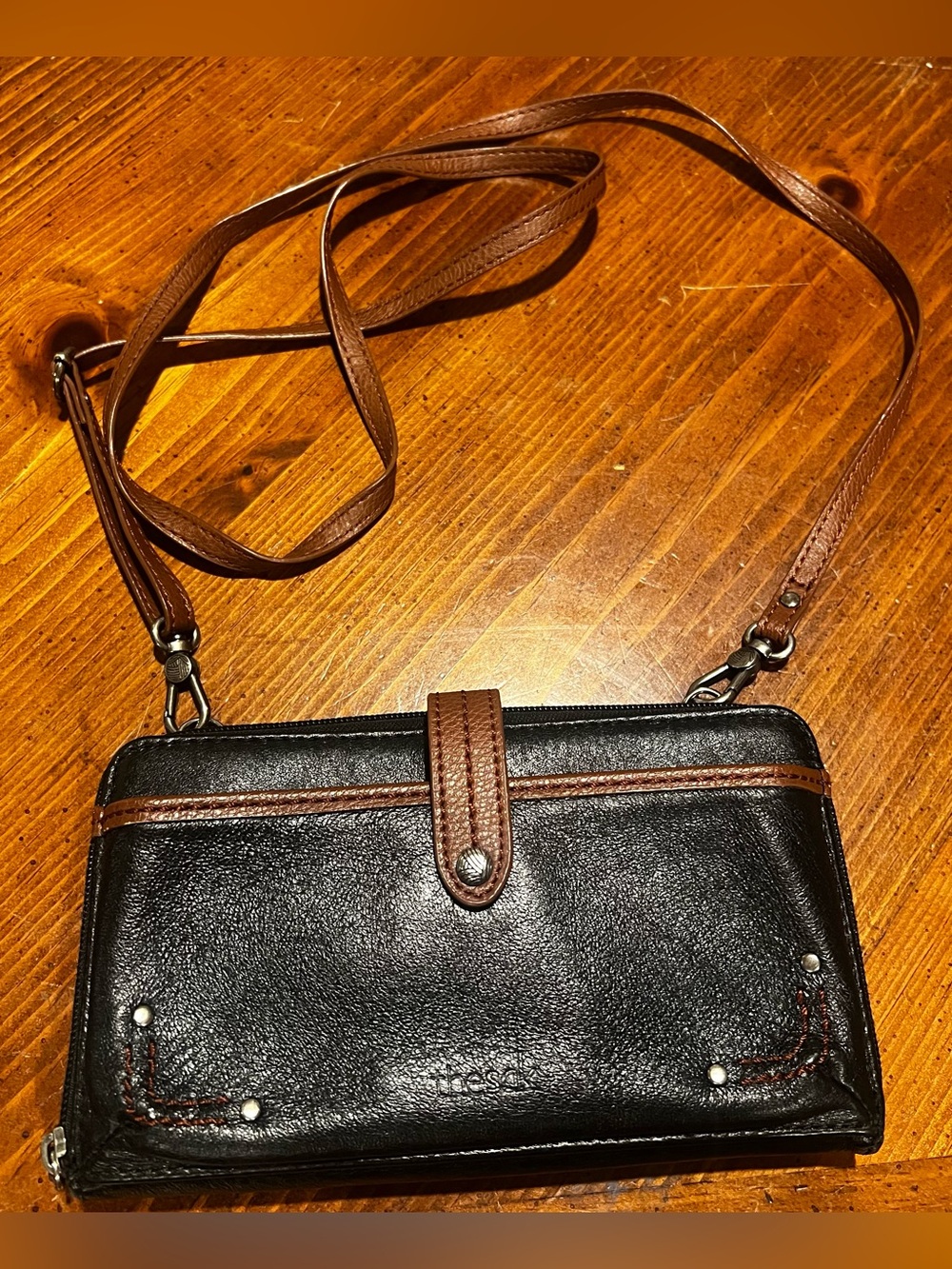 The Sak Iris Black Onyx & Brown Leather Smartphone Crossbody Bag Wallet